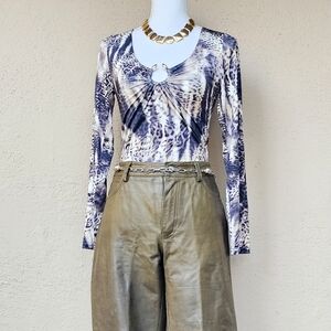 Lizette Collection Double Headed Snake Print Long Sleeve Body Suit Size XL